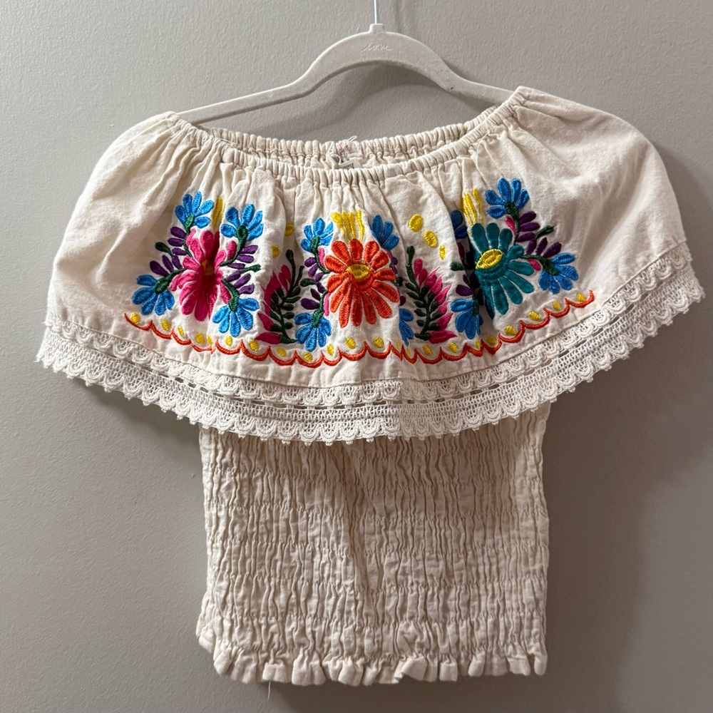 Embroidered Off-Shoulder Cream Top
